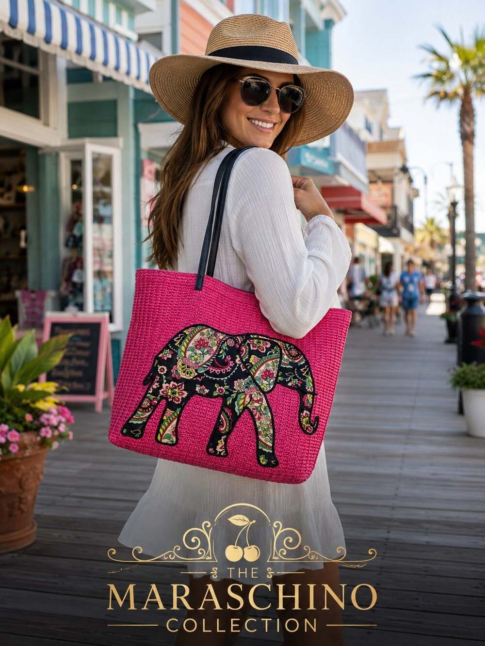 Vera Bradley Pink Elephant Large Woven Straw Tote Bag Petal Paisley Retired